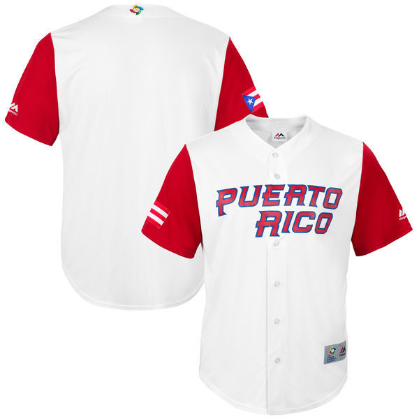 customized Men Puerto Rico Baseball Majestic White 2017 World Baseball Classic Replica Team Jersey->->MLB Jersey